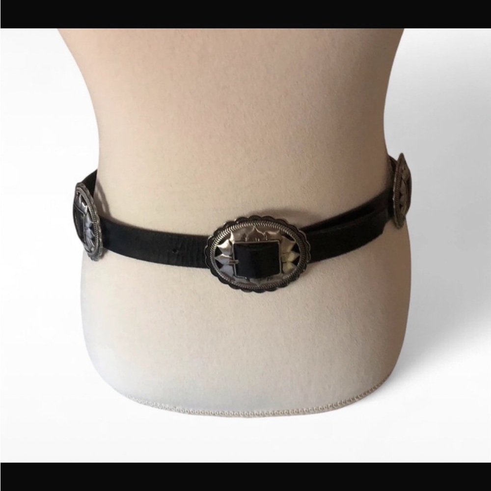 Black Western Concho Belt with Silver Accents